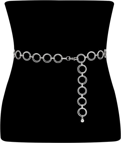 Metal Waist Chain Women Girls Adjustable Body Link Belts Fashion Belly Jewelry for Jeans Dresses Gold Apparel & Accessories > Jewelry > Body Jewelry WHIPPY 1-silver XL: Fit for Waist up to 54 Inches 