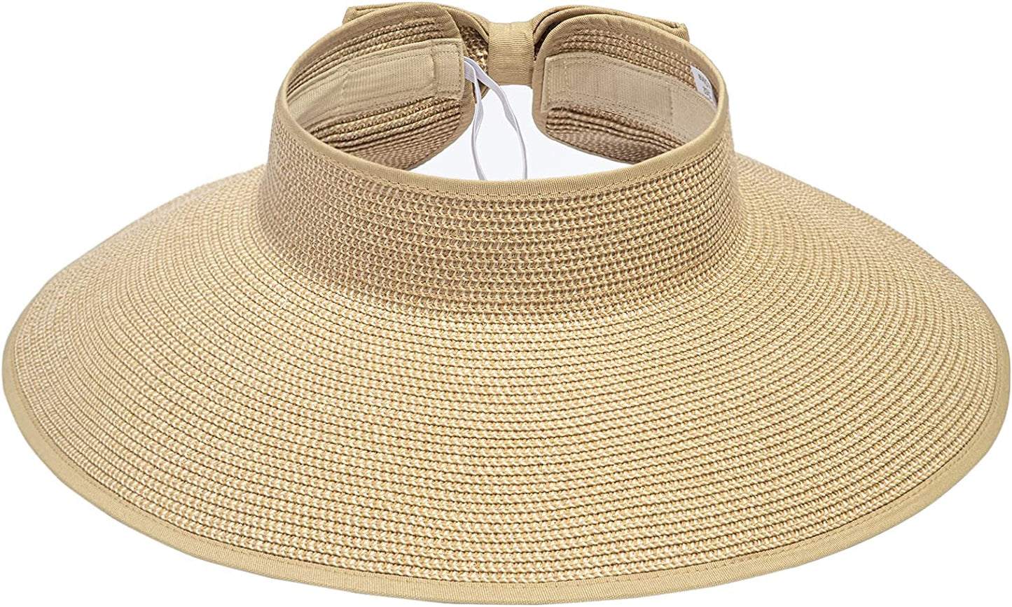 Simplicity Women'S UPF 50+ Wide Brim Roll-Up Straw Sun Hat Sun Visor Apparel & Accessories > Clothing Accessories > Hats Simplicity Beige Brown  