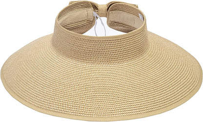 Simplicity Women'S UPF 50+ Wide Brim Roll-Up Straw Sun Hat Sun Visor Apparel & Accessories > Clothing Accessories > Hats Simplicity Beige Brown  