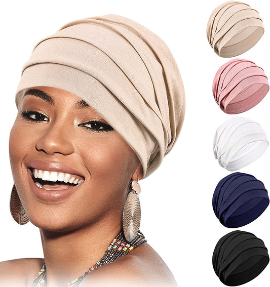 Syhood 5 Pieces Women Turban Soft Sleep Cap Skull Cap Slouchy Beanie Bonnet Hat Women for Sleeping Hair Loss Apparel & Accessories > Clothing Accessories > Headwear Syhood Black, White, Khaki, Navy, Pink  