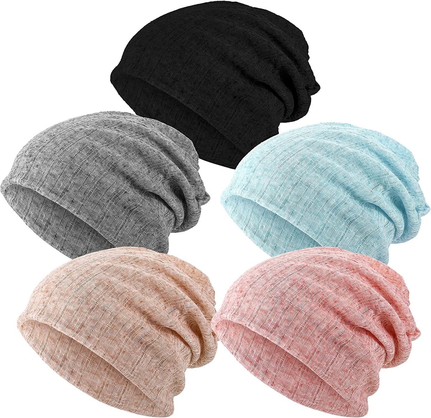 SATINIOR 5 Pieces Women'S Slouchy Beanie Hat Baggy Skull Sleep Cap Turban Headwear Apparel & Accessories > Clothing Accessories > Headwear SATINIOR Pure Color Style  