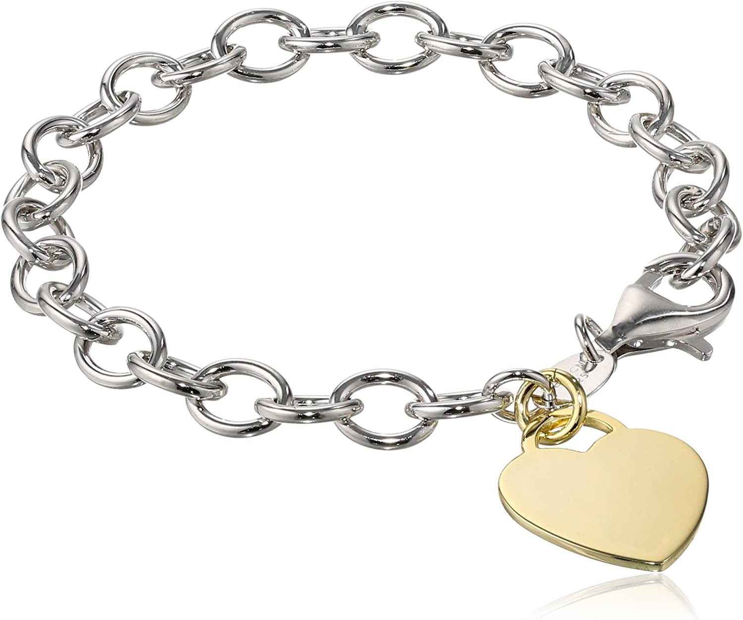 Collection Sterling Silver Heart Tag Bracelet, 7.5" Apparel & Accessories > Jewelry > Bracelets Amazon Collection Silver and Gold 7.5" 