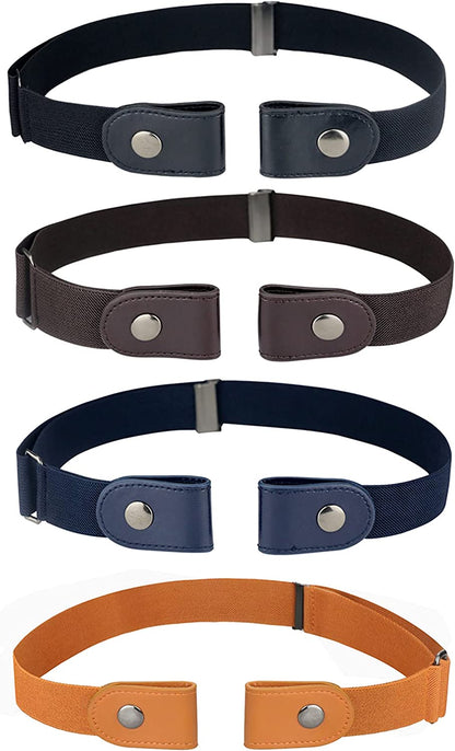 No Buckle Women/Men Stretch Belt, Invisible Elastic Belt for Jeans Pants Dresses Apparel & Accessories > Clothing Accessories > Belts maikun 4-pack.black+brown+blue+orange-a waist 24"-50" 