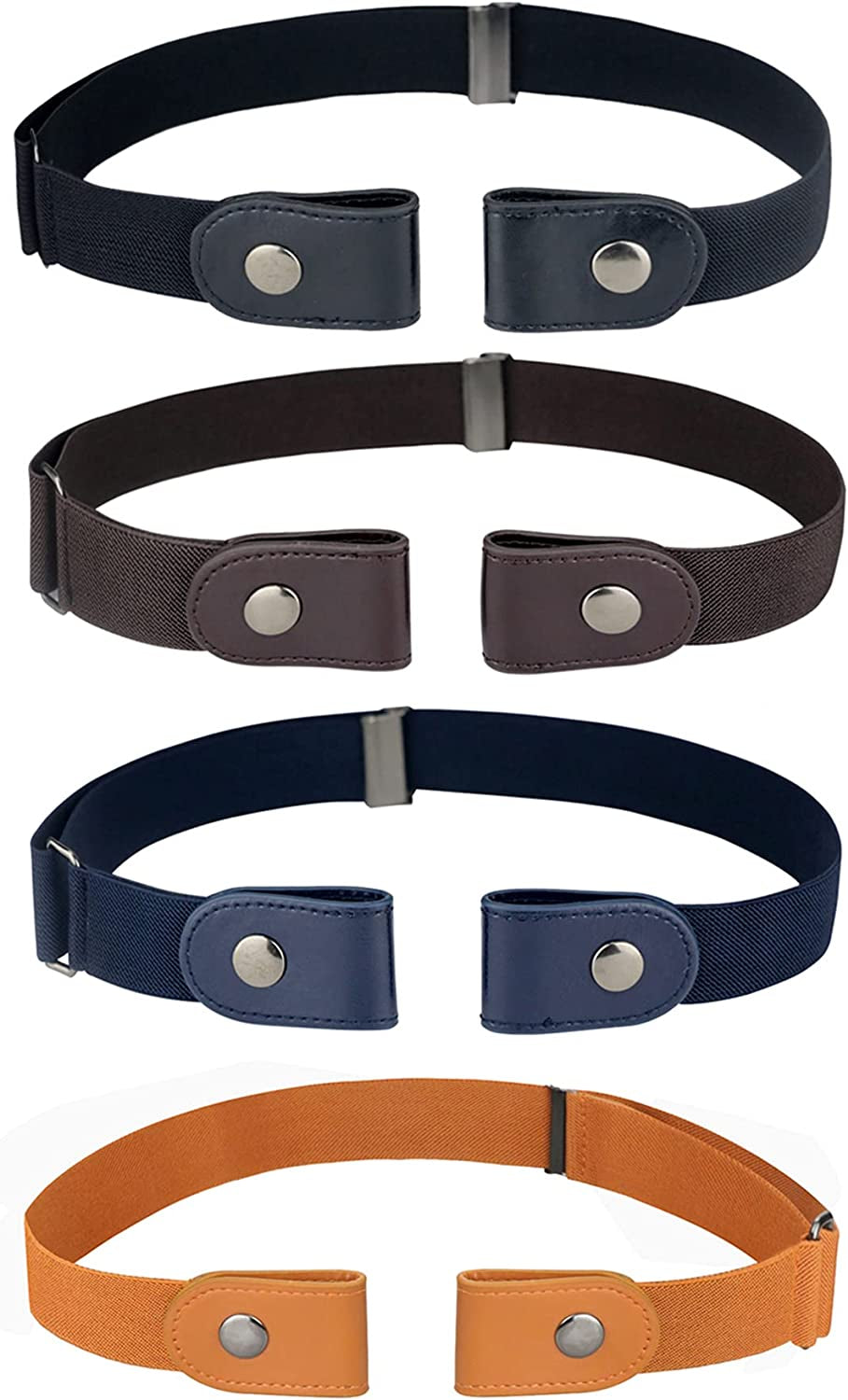 No Buckle Women/Men Stretch Belt, Invisible Elastic Belt for Jeans Pants Dresses Apparel & Accessories > Clothing Accessories > Belts maikun 4-pack.black+brown+blue+orange-a waist 24"-50" 
