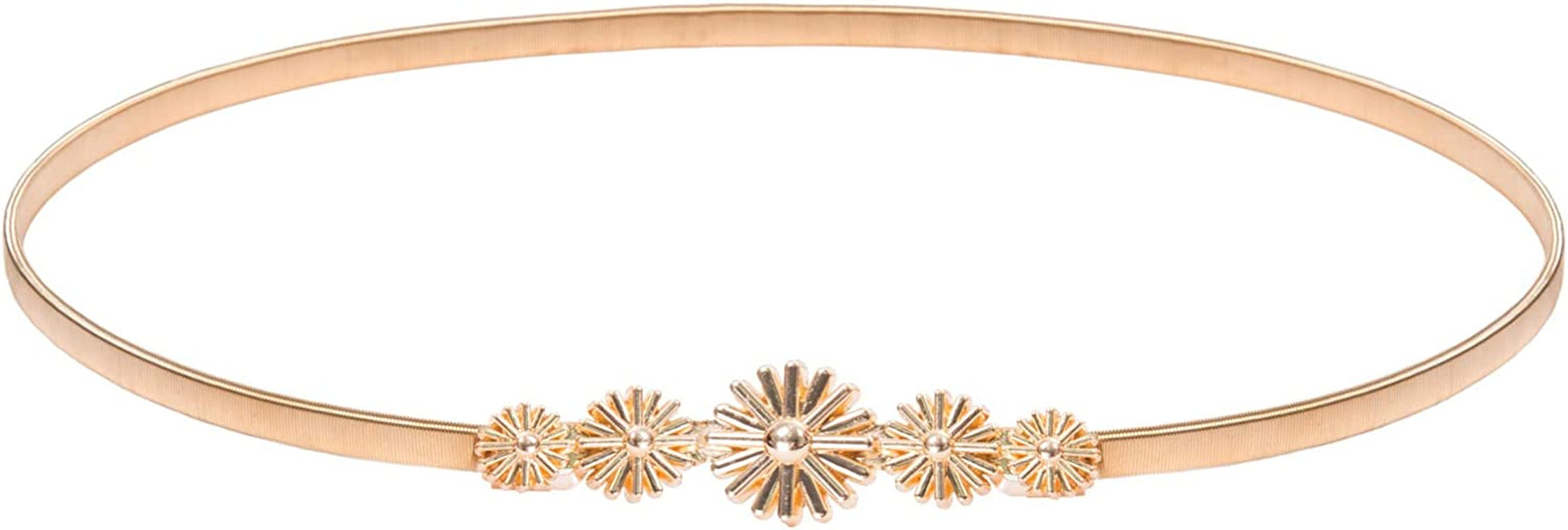 GRACE KARIN Women Skinny Metal Cinch Belt Gold Waistband Elastic Waist Belt CL633 Apparel & Accessories > Clothing Accessories > Belts GRACE KARIN Gold-flower Large 