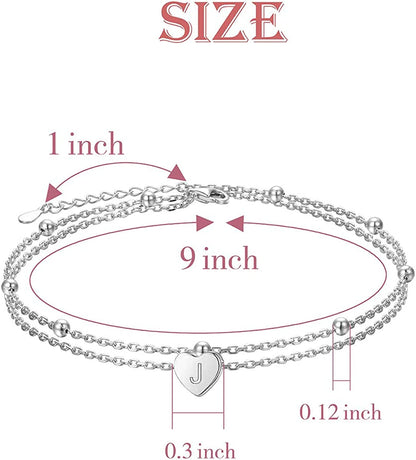 Heart Initial Ankle Bracelets for Women Real S925 Sterling Silver Adjustable Letter Initial Heart Charm Anklets Beach Jewelry Apparel & Accessories > Jewelry > Anklets FLYOW   