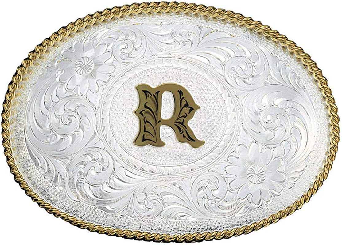 Montana Silversmiths Initial Letter Silver Engraved Gold Trim Western Belt Buckle Apparel & Accessories > Clothing Accessories > Belt Buckles Montana Silversmiths Initial R  