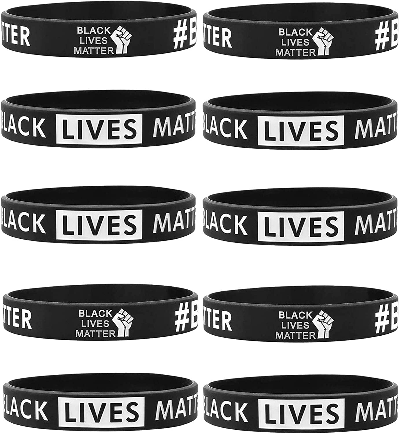 Black Lives Matter Bracelet Silicone Wristband Bracelets Black Rubber Bangle Bracelet 10 Pcs Apparel & Accessories > Jewelry > Bracelets Cooluckday BLM-DOUBLE-10  