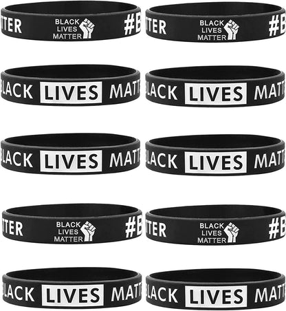 Black Lives Matter Bracelet Silicone Wristband Bracelets Black Rubber Bangle Bracelet 10 Pcs Apparel & Accessories > Jewelry > Bracelets Cooluckday BLM-DOUBLE-10  