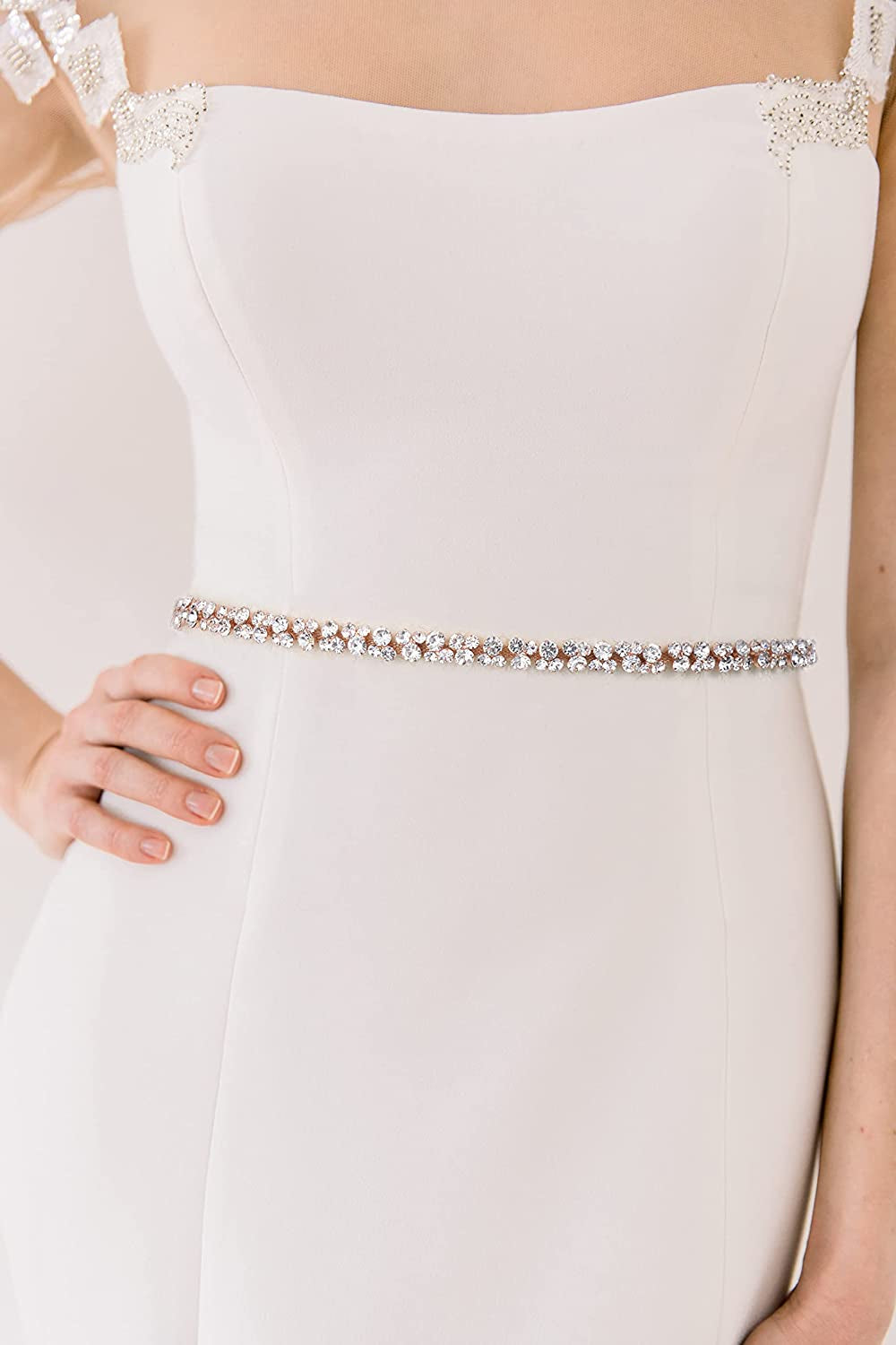 SWEETV Bridal Belt with Rhinestones Wedding Dress Belt Crystal Headband Bride Bridesmaids Sash, Silver Apparel & Accessories > Clothing Accessories > Belts SWEETV   