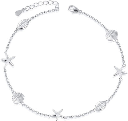 BEILIN 925 Sterling Silver Seabeach Anklets for Women Teen Girls Ocean Ankle Bracelets for Women Apparel & Accessories > Jewelry > Anklets BEILIN Starfish conch 8.6+2  