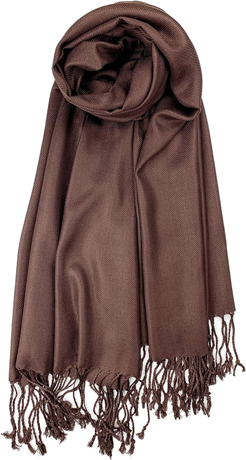 Plum Feathers Premium Solid Color and Metallic Fashion Scarf, Womens Pashmina Shawl Wrap with Fringes Apparel & Accessories > Clothing Accessories > Scarves & Shawls Plum Feathers Coffee  