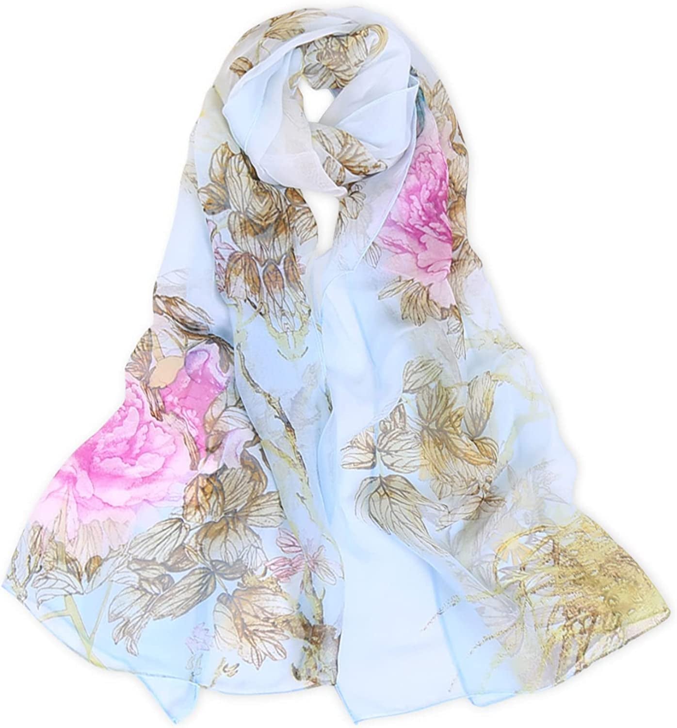 E-Clover Women Soft Floral Print Shawl Chiffon Sheer Scarf Apparel & Accessories > Clothing Accessories > Scarves & Shawls E-Clover Penoy-blue  