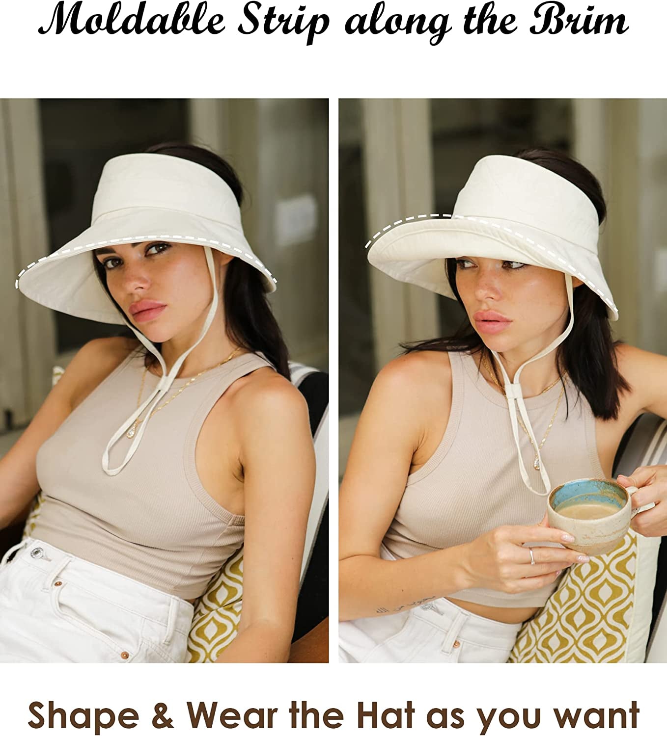 Sun Visors for Women UV Protection Wide Brim Sun Visor Hat Packable Summer Beach Visors for Women Adjustable Army Green Apparel & Accessories > Clothing Accessories > Hats Hatiis   