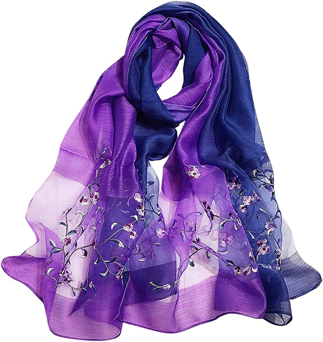 GOFINEE Women Silk&Wool Gradient Embroidered Scarf Headwrap Shawl Apparel & Accessories > Clothing Accessories > Scarves & Shawls GOFINEE Lavender  