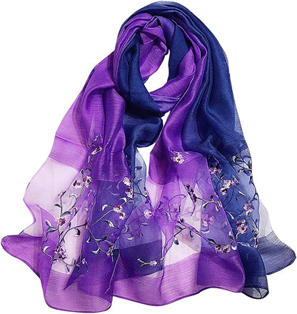 GOFINEE Women Silk&Wool Gradient Embroidered Scarf Headwrap Shawl Apparel & Accessories > Clothing Accessories > Scarves & Shawls GOFINEE Lavender  