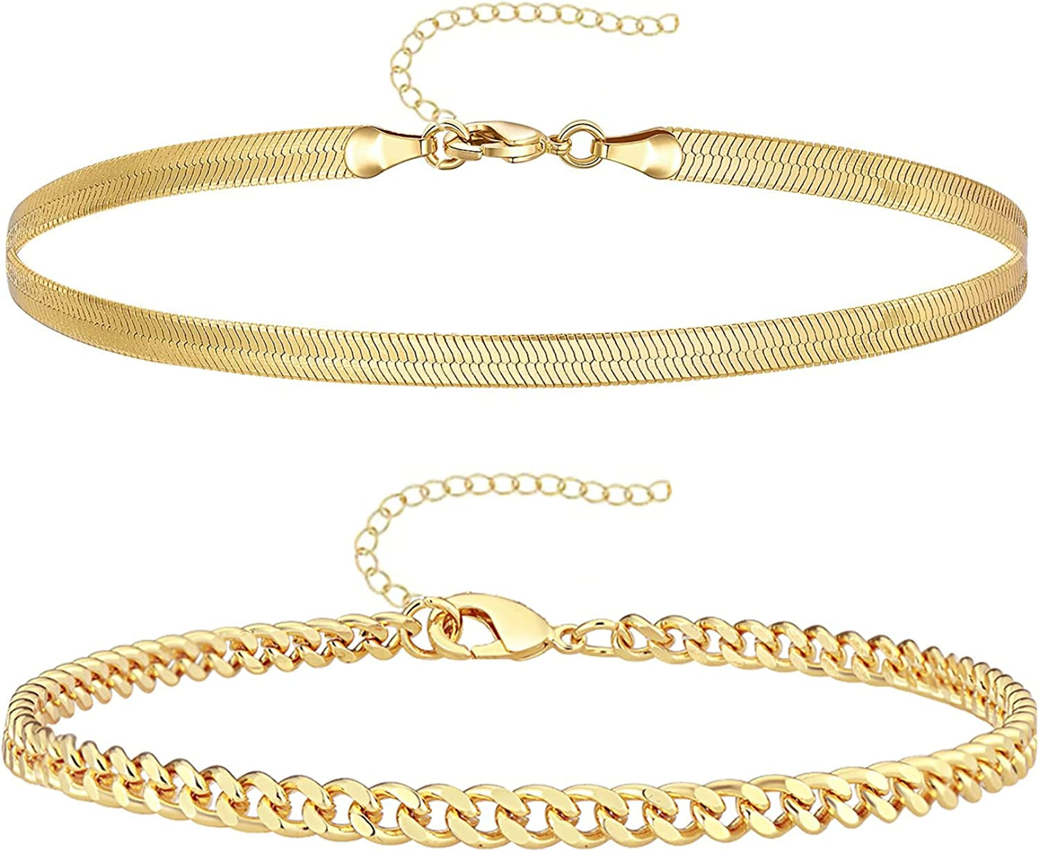 Reoxvo Dainty Gold Chain Bracelets Set for Women 14K Real Gold Plated Link Chain Bracelets for Women Trendy Gold Stackable Bracelets for Women Adjustable 7"+2" Apparel & Accessories > Jewelry > Bracelets Reoxvo Style 11  