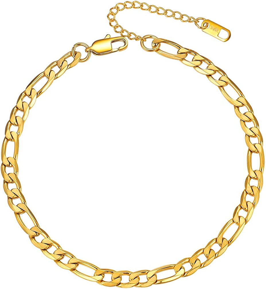 PROSTEEL Stainless Steel Chain Anklets for Men Women, Silver/Gold Tone, Ankle Bracelets Hypoallergenic, 8-10.5 Inch Adjustable, Come Gift Box Apparel & Accessories > Jewelry > Anklets Prosteel Jewelry D: gold-figaro chain-6mm  