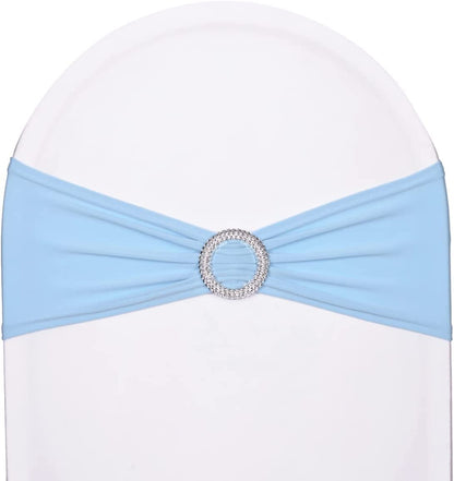 Sweeteasy 50Pcs Metallic Silver Spandex Chair Sashes, Durable Workmanship,Stretch Bows with Buckle Stretchable for Christmas Wedding Party Banquet Event Baby Shower Birthday Celebration Decoration Apparel & Accessories > Clothing Accessories > Sashes SweetEasy Light Blue 10PCS 