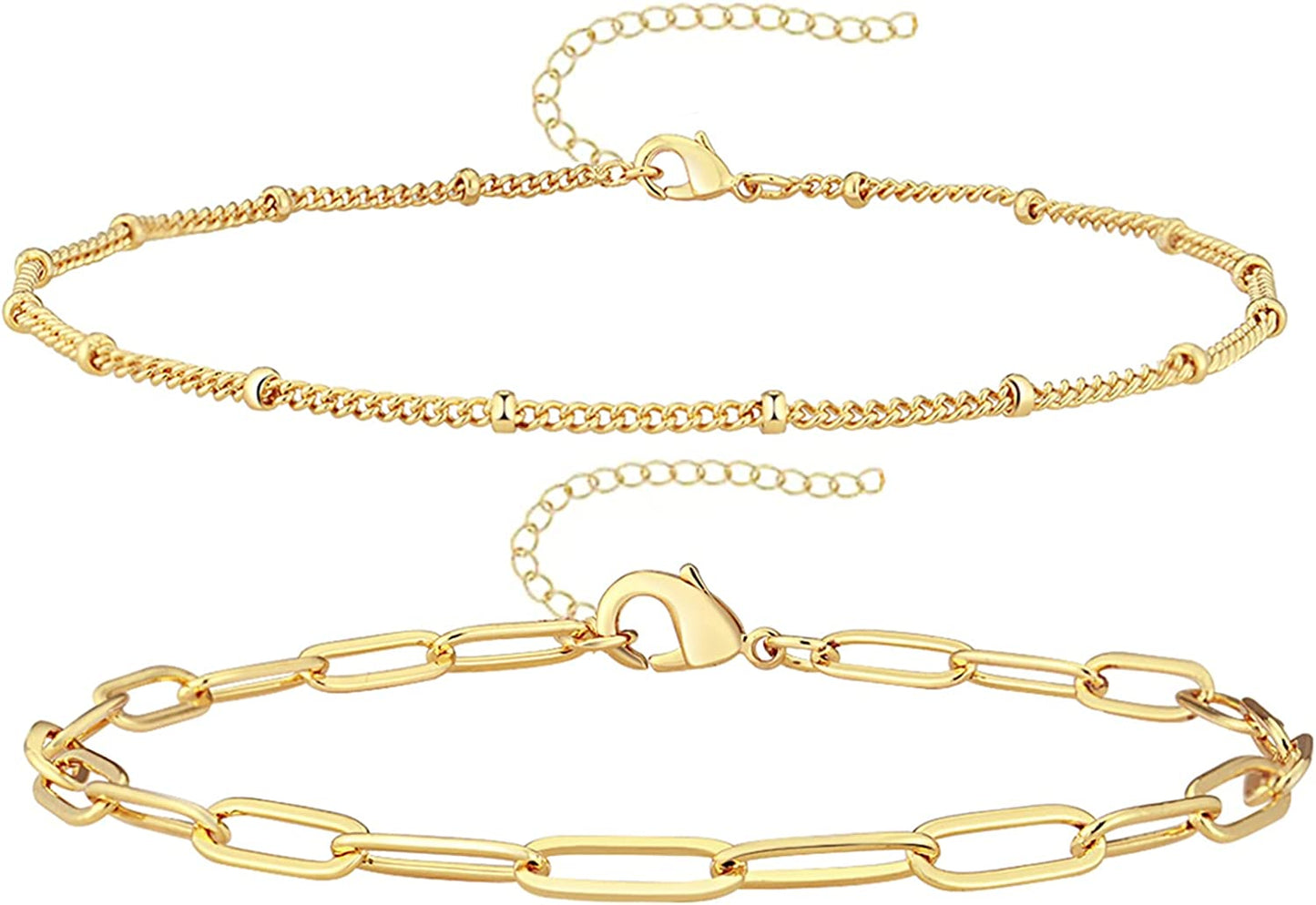 Reoxvo Dainty Gold Chain Bracelets Set for Women 14K Real Gold Plated Link Chain Bracelets for Women Trendy Gold Stackable Bracelets for Women Adjustable 7"+2" Apparel & Accessories > Jewelry > Bracelets Reoxvo Style 10  