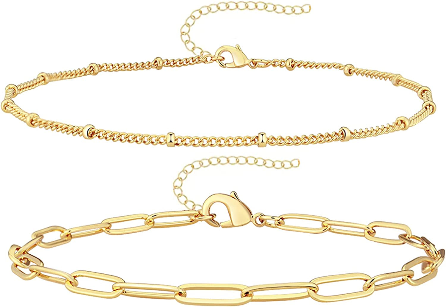 Reoxvo Dainty Gold Chain Bracelets Set for Women 14K Real Gold Plated Link Chain Bracelets for Women Trendy Gold Stackable Bracelets for Women Adjustable 7"+2" Apparel & Accessories > Jewelry > Bracelets Reoxvo Style 10  