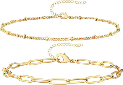 Reoxvo Dainty Gold Chain Bracelets Set for Women 14K Real Gold Plated Link Chain Bracelets for Women Trendy Gold Stackable Bracelets for Women Adjustable 7"+2" Apparel & Accessories > Jewelry > Bracelets Reoxvo Style 10  