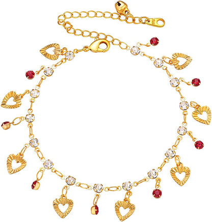 Women Girls Barefoot Jewelry 18K Gold or Rose Gold Stainless Steel Heart / Rope / Figaro / Cuban Chain Anklet Foot Bracelet, 25-30 CM Long Apparel & Accessories > Jewelry > Anklets U7 Jewelry 10. Red Heart  