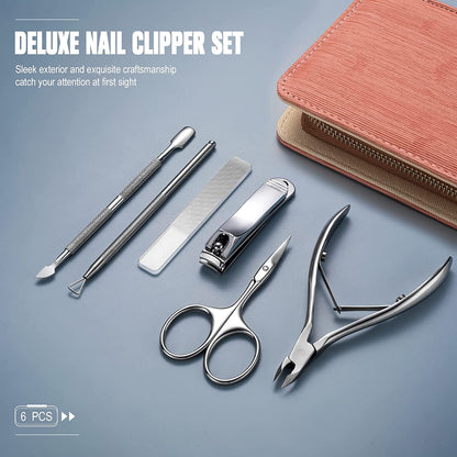 FERYES 6 PCS Manicure Nail Care Kit - Cuticle Removal Tools and Nail Clipper Set – Nail Cutter, Cuticle Nipper, Cuticle Pusher, Nail Scissors, Glass Nail File - Leather Case Packed Health & Beauty > Personal Care > Cosmetics > Cosmetic Tools > Nail Tools FERYES   