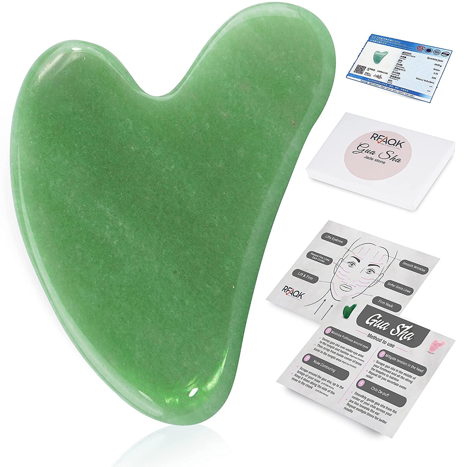 Guasha Tool for Face - Rose Quartz Gua Sha Facial Tools for Face & Body SPA - Heart Shape Gua Sha Massage Scrapper Tool, Real Natural Gua Sha Jade Stone for Treatment to Relieve Muscles Tension Health & Beauty > Personal Care > Cosmetics > Cosmetic Tools > Skin Care Tools RFAQK Green  