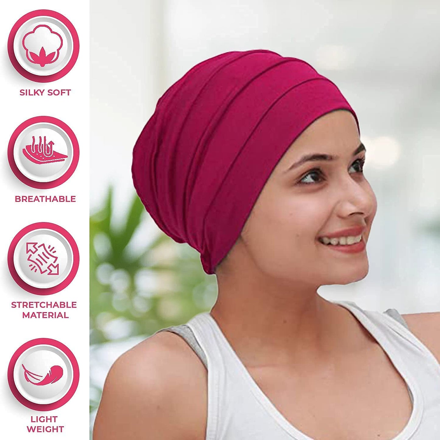 SAKUCHI Chemo Silky Soft Slouchy Snood Bamboo Cap Beanie, for Women Cancer Hair Loss Turban Apparel & Accessories > Clothing Accessories > Headwear SAKUCHI   