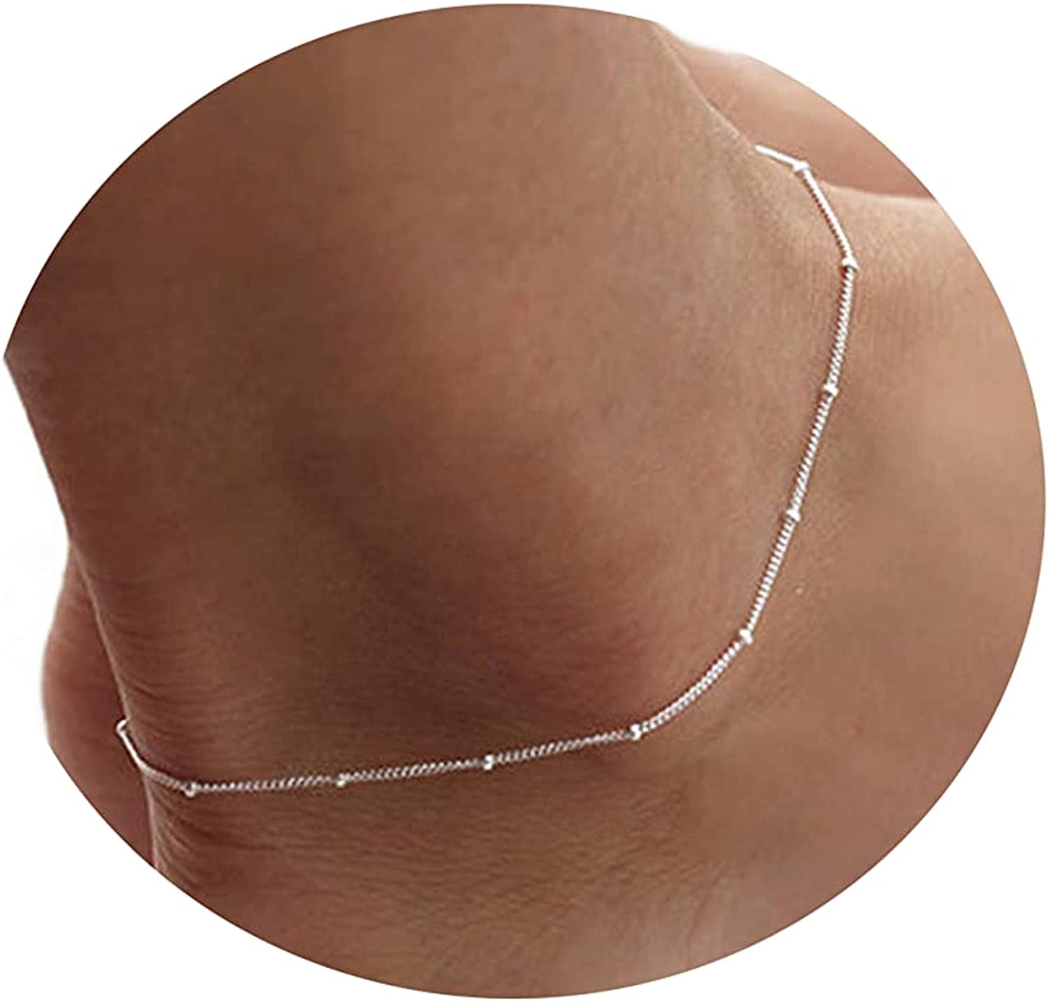 Pencros Dainty Layered Anklet,14K Gold Filled Cute Beads Satellite Chain Heart Boho Adjustable Anklets for Women Teen Girls Apparel & Accessories > Jewelry > Anklets Pencros Satellite Chain-Silver  