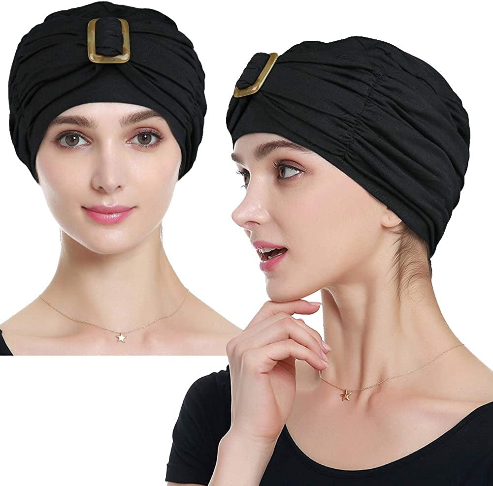Chemo Turban Headwear Spring Summer Beanie Hats for Women – Soft, Stylish, Warm Apparel & Accessories > Clothing Accessories > Headwear KYLIE MAX Black  