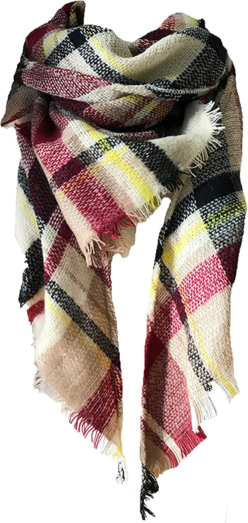Wander Agio Womens Warm Long Shawl Winter Wraps Large Scarves Knit Cashmere Feel Plaid Triangle Scarf Apparel & Accessories > Clothing Accessories > Scarves & Shawls Wander Agio Purplish Red 30  