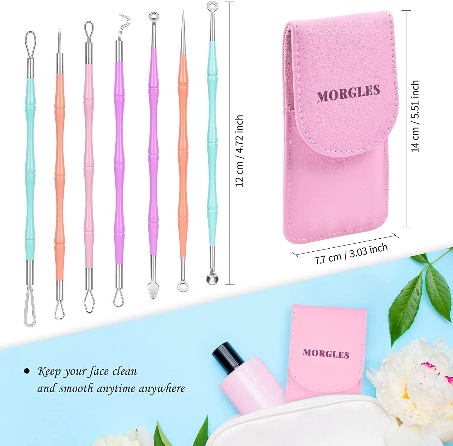 Pimple Popper Tool Kit, MORGLES 14-Heads Professional Stainless Acne Zit Popper Extraction Tools for Facial Nose with Leather Case Health & Beauty > Personal Care > Cosmetics > Cosmetic Tools > Skin Care Tools MORGLES   