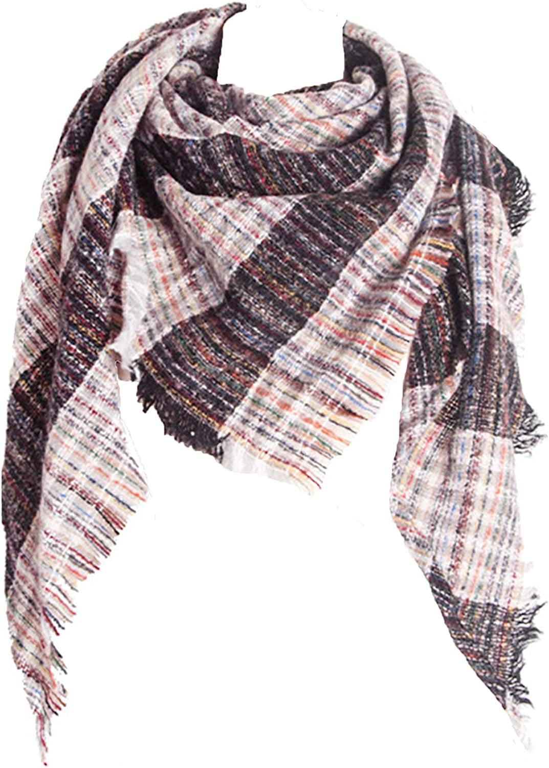 Wander Agio Womens Warm Scarf Triangle Shawls Winter Scarves Stripe Plaid Fichu Rough Surface Apparel & Accessories > Clothing Accessories > Scarves & Shawls Wander Agio Plaid White 19  