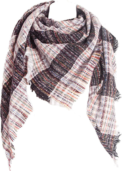 Wander Agio Womens Warm Scarf Triangle Shawls Winter Scarves Stripe Plaid Fichu Rough Surface Apparel & Accessories > Clothing Accessories > Scarves & Shawls Wander Agio Plaid White 19  