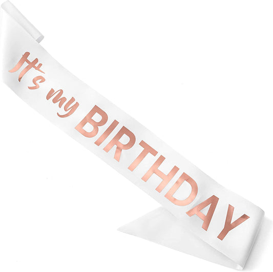 CORRURE 'It'S My Birthday' Sash with Rose Gold Foil - Soft Satin White Birthday Sash for Women - Party Favors Supplies and Decorations for Sweet 16, 18Th 21St 30Th 40Th or Any Happy Bday Party Apparel & Accessories > Clothing Accessories > Sashes Pego Brands General White - Rose Gold  