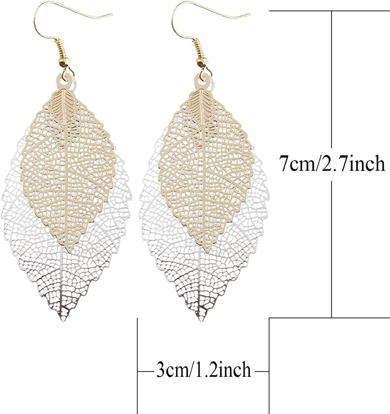 Jeolory Shiny 925 Silver 14K Gold Plated Double Layer Hollow Out Tree Leaf Shape Hook Earring Dangle for Women Lady Girl Apparel & Accessories > Jewelry > Earrings Jeolory   
