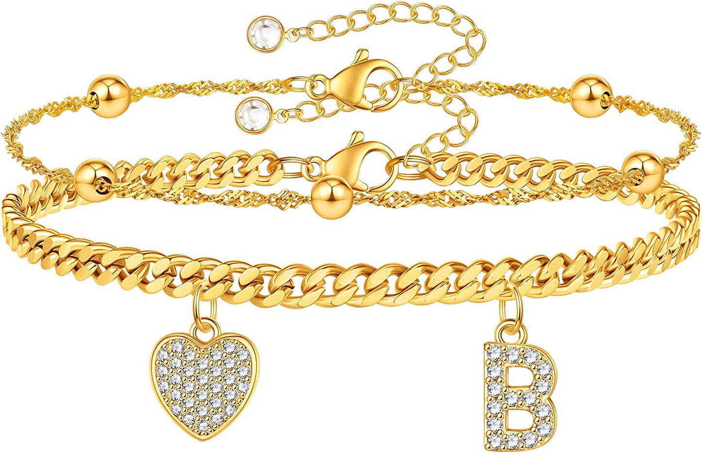 Gold Ankle Bracelets for Women 14K Gold Plated Heart Initial Cuban Link Anklets for Women Charm Gold Anklet for Women Summer Bracelets for Teen Girls Women Anklets Jewelry Apparel & Accessories > Jewelry > Anklets BRIJEWLIC B  