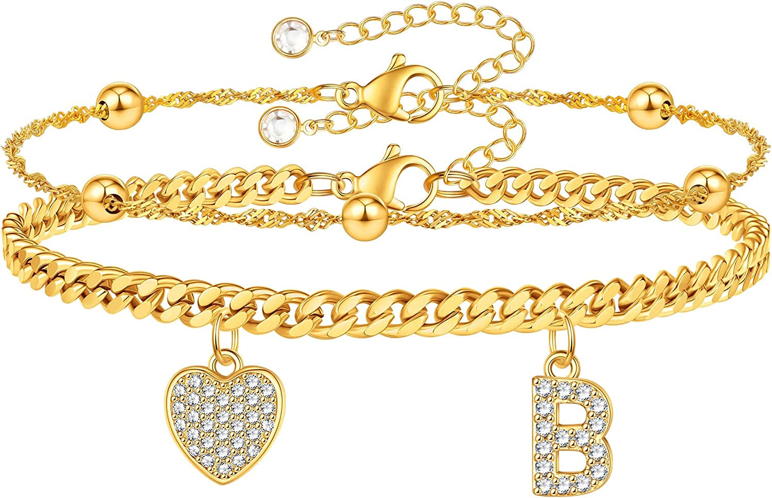 Gold Ankle Bracelets for Women 14K Gold Plated Heart Initial Cuban Link Anklets for Women Charm Gold Anklet for Women Summer Bracelets for Teen Girls Women Anklets Jewelry Apparel & Accessories > Jewelry > Anklets BRIJEWLIC B  