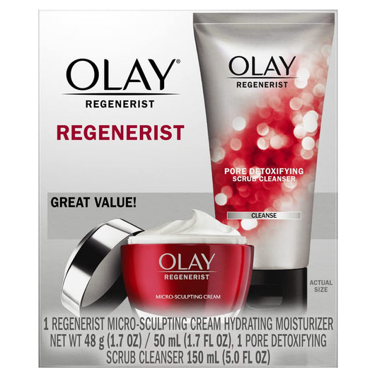 Face Wash by Olay Regenerist Advanced Anti-Aging Pore Scrub Cleanser (5.0 Oz) and Micro-Sculpting Face Moisturizer Cream (1.7 Oz) Skin Care Duo Pack, Total 6.7 Ounces Packaging May Vary Health & Beauty > Personal Care > Cosmetics > Cosmetic Tools > Skin Care Tools Olay   