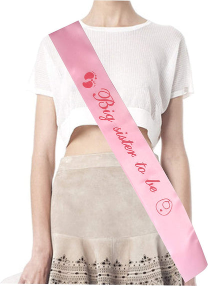 I Am Going to Be Big Sister, Big Sister Flower Crown, Sash and Pin, Daughter Get Promoted to Big Sisters Idea Gift Set, Satin Big Sister to Be for Baby Shower Sash, Big Sister Party Supplies (Pink) Apparel & Accessories > Clothing Accessories > Sashes MEANT2TOBE   