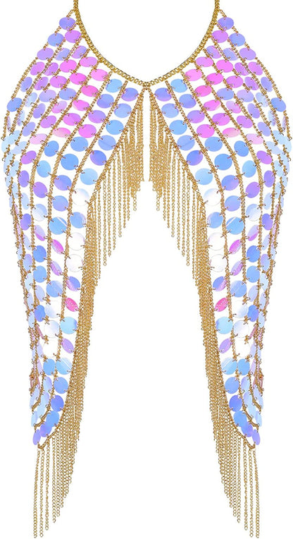 DOTASI Women'S Sexy Halter Backless Tank Top Bra Body Chain Necklace Tassels Party Apparel & Accessories > Jewelry > Body Jewelry DOTASI Colorful  
