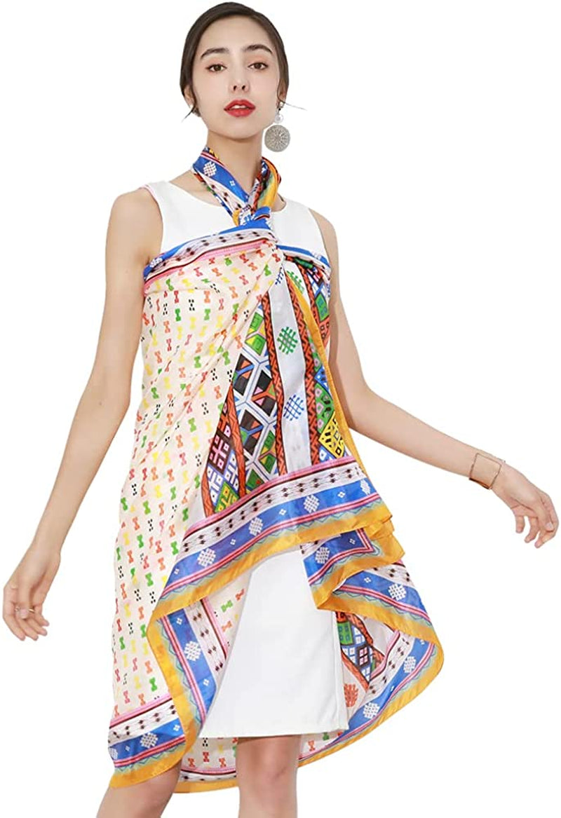 DANA XU Women'S Mulberry Satin Silk Fashion Summer Shawls Large Size Floral Scarf Oversize Soft Wraps for Evening Dresses Apparel & Accessories > Clothing Accessories > Scarves & Shawls DANA XU 38 Multicolor  
