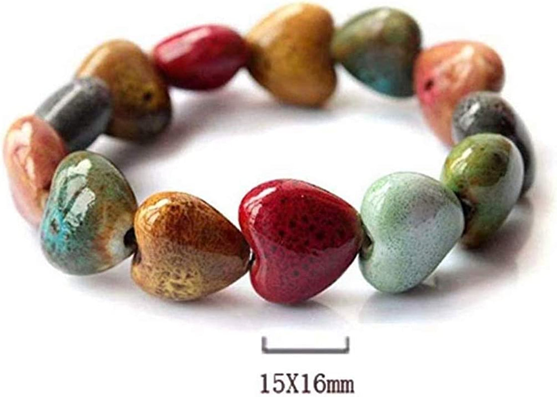 Hica Women Girls Ceramic Bracelet Heart Shape Bangle Handmade Bracelet Colorful Anklet Simple Ethnic Style Variety of Shapes Stretchy Hand Chain-3 Pcs Apparel & Accessories > Jewelry > Anklets Hica   