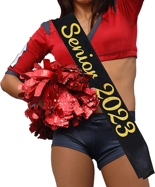 Black Senior 2023 Satin Sash - 2023 Graduation Sash - Finally Graduated - Senior Cheer Sash - Cheerleader Sash - Competition Sash Apparel & Accessories > Clothing Accessories > Sashes Partyprops   