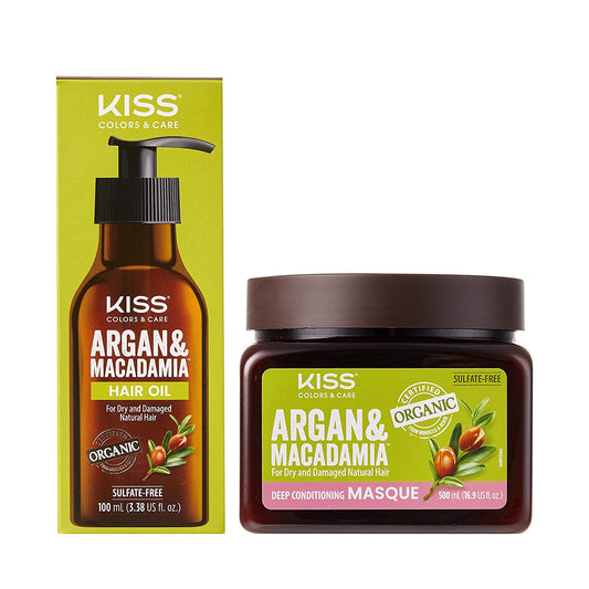 Kiss Argan & Macadamia Natural Hair Care Hair Oil Serum & Hair Masque Health & Beauty > Personal Care > Hair Care Kiss Hair Oil & Hair Masque Value Pack 