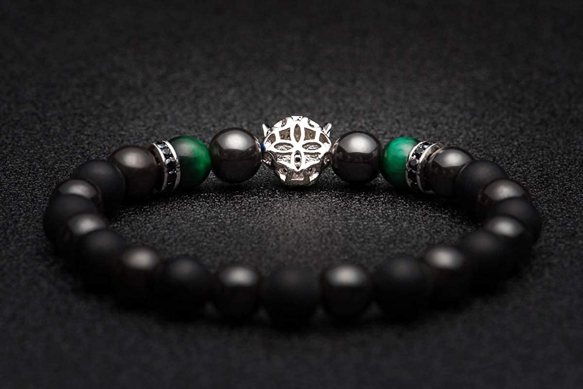 Karseer Black Panther Natural Stone Anxiety Bracelet Healing Crystals and Magnetic Energy Balance Stress Relief Beaded Bracelet Yoga Meditation Praying Protection Jewelry Gift Apparel & Accessories > Jewelry > Bracelets Karseer   