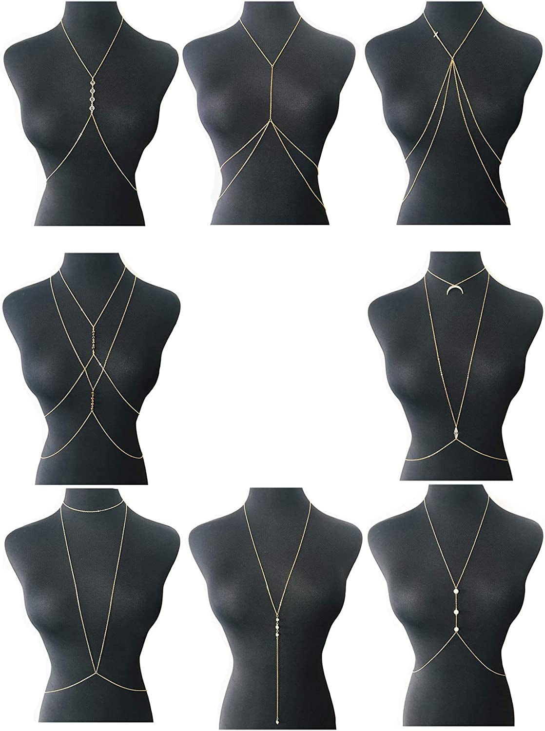 Tornito 4-8Pcs Sexy Body Chain Belly Waist Chain Necklace Summer Beach Crossover Bikini Bra Body Jewelry for Women Gold Tone Apparel & Accessories > Jewelry > Body Jewelry Tornito A1:8pcs, Gold Tone  
