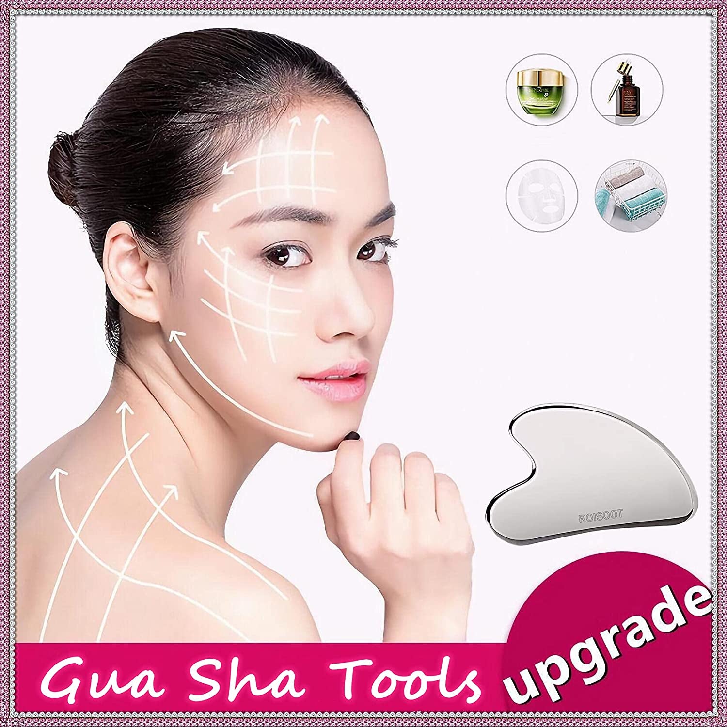 ROISOOT Upgrade Gua Sha Stainless Steel Tool for Face, Massage Scraper for Facial Skin Care (Metallic Luster) Health & Beauty > Personal Care > Cosmetics > Cosmetic Tools > Skin Care Tools ROISOOT   